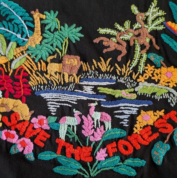Tops - Vintage Hand Embroidered Save the Forest Tee Tshirt